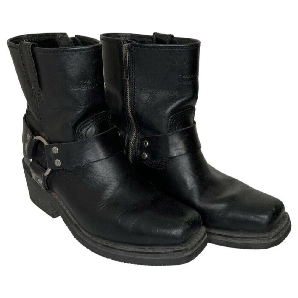 Harley Davidson Black Leather Harness Motorcycle Boots #84422 WOMEN'S 7